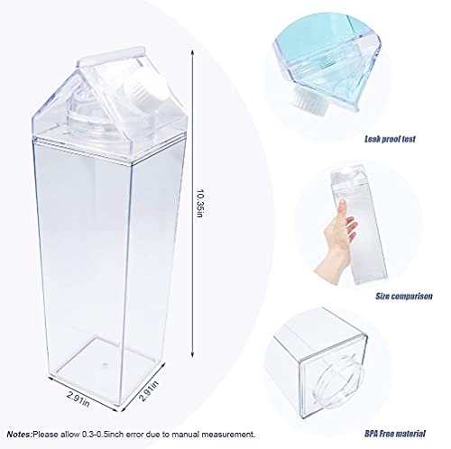 Milk Carton Water Bottle 33oz (1000mL) Plastic Square Milk Bottles No BPA Leakproof Water Bottle Portable Reusable Milk Carton Shaped Juice Bottle Perfect for Fitness Gym Camping Sports