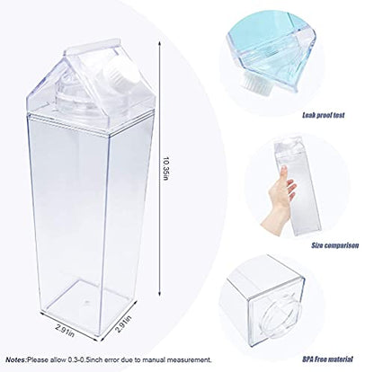 Milk Carton Water Bottle 33oz (1000mL) Plastic Square Milk Bottles No BPA Leakproof Water Bottle Portable Reusable Milk Carton Shaped Juice Bottle Perfect for Fitness Gym Camping Sports