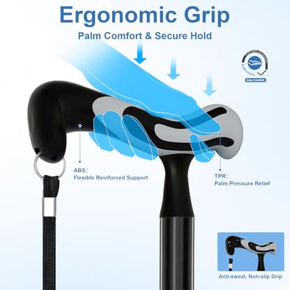KingPavonini Walking Cane for Men Women Stability, Self Standing - color: Black