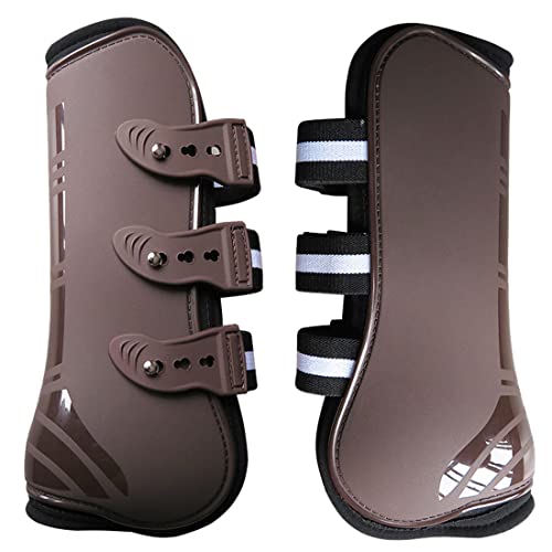 Horse Tendon Boots, Front Leg Protection, 3-Strap Design, Black - color: Brown, size: X-Large