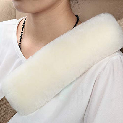 OGLAND 2 Pack Sheepskin Car Seat Belt Cover Pads | Wool Seatbelt Cushions - color: Cream White, size: Shearling Wool