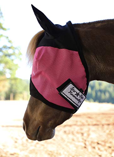 Miniature Horse Ear Cover Fly Mask (Small 28-32", Raspberry/Black) - color: Raspberry/Black, size: Small 28-32"