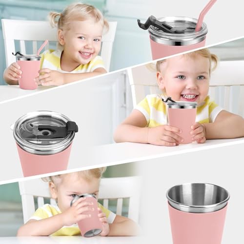 Stainless Steel Kids Cups with Lids, 5 Pack 12oz Spill Proof Cups - color: Light Blue, Green, Pink, Purple Yellow