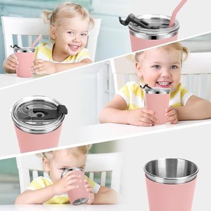 Stainless Steel Kids Cups with Lids, 5 Pack 12oz Spill Proof Cups - color: Light Blue, Green, Pink, Purple Yellow