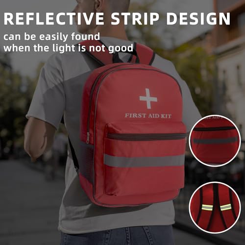 Pet First Aid Backpack Empty with Portable Bag for Pet First Aid Kits, Home Outdoor Travel Camping Emergency Supplies Storage (Red,White)