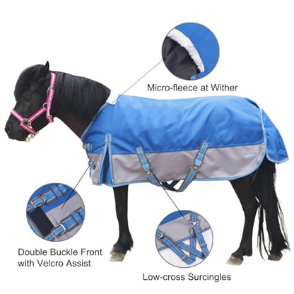 1200D Mini Horse/Pony Blanket 0g No-Fill Waterproof Turnout Sheet - color: Royal Blue, size: 48"
