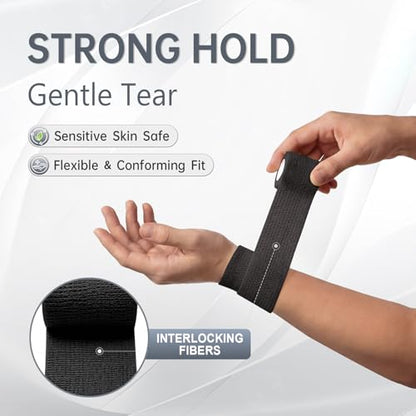 40 Pack 2 Inch Self Sticking Bandage Wrap, Self Adhesive Bandage | Black Athletic Tape, Stretchy Medical Wrap Tape, Breathable Cohesive Bandages Wraps for Finger, Wrist, Thumb, First Aid - color: Black, size: 2IN-40Pack