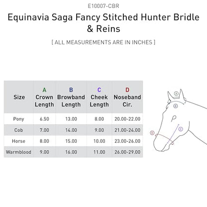 Equinavia Saga Adjustable Padded Fancy Stitched Hunter Bridle with Reins - size: Horse