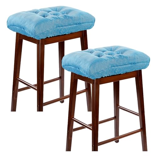 Rectangular Stool Cushion Set of 2, Soft Saddle Stool Cushions with Ties, Nonslip and Washable, Light Blue, 18 x 10.5 x 4 Inch - color: Light Blue, size: Pack of 2