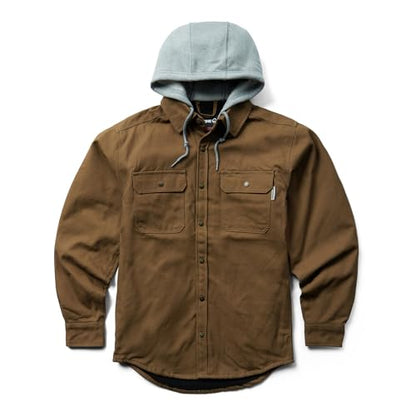 WOLVERINE Men's Overman Fleece Lined Cotton Duck Canvas Hooded Shirt Jacket - color: Chestnut, size: Medium