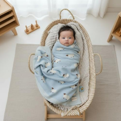 Knit Baby Swaddle Blanket for Boys - 100% Cotton Soft Cozy Lightweight Receiving Swaddling Stroller Quilt Blanket for Newborns Infants Toddlers (Sheep - Baby Blue) - color: 04 - Sheep - Baby Blue
