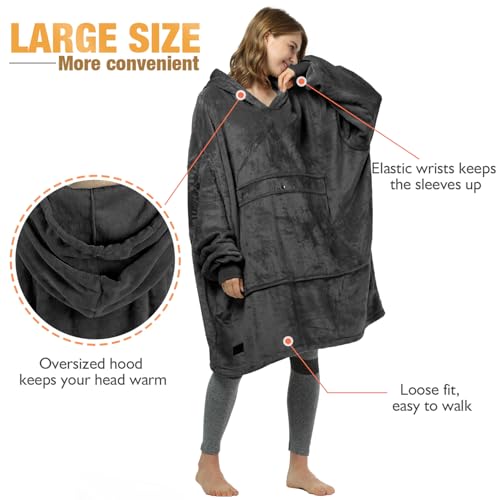 Catalonia Oversized Blanket Hoodie, Wearable Fleece Blanket Sweatshirt - color: Black / Fleece