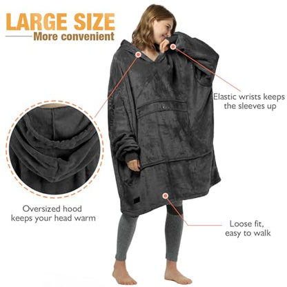 Catalonia Oversized Blanket Hoodie, Wearable Fleece Blanket Sweatshirt - color: Black / Fleece