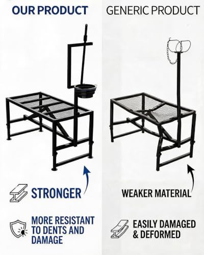 Heavy Duty 400LBS Goat Stand with Feed Bin, 35 Inch Goat Milking Stand Adjustable Headpiece & Legs, Livestock Table for Grooming, Shearing, Physical Examination, Black | Adjustable 35-Inch Platform, Headpiece & Legs, Stanchion for Grooming, Shearing, and