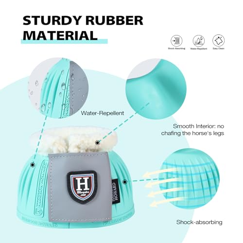 Harrison Howard Rubber Pull-on Bell Boots with Fleece Lining and Extra-Large Leather Touch-Close Tape - color: Turquoise