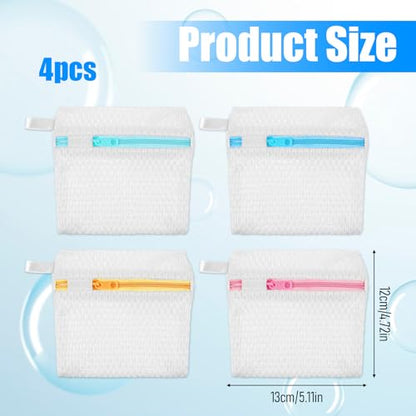 4 PCS Small Laundry Bags Mesh Wash Bags, 4.7×5.1 in Mesh Bag for Laundry Bag for Delicates Durable Zippered Wash Pouch Lingerie Socks Travel