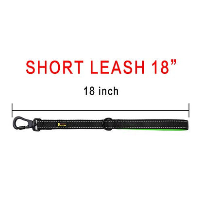 PLUTUS PET Short Training Dog Leash with Padded Handle for Medium Large Big Dogs,18 Inch Heavy Duty Strong Traffic Leash with Carabiner Clip for Climbing Walking or Guiding Blind（18”，Black | Reflective, Heavy Duty Strong Nylon, Traffic Leash with Carabine