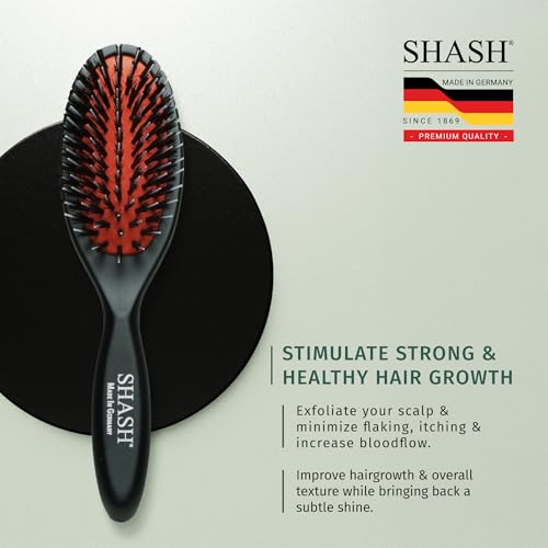 SHASH Since 1869 Hand Made In Germany - Nylon Boar Bristle Brush Suitable For Normal to Thick Hair Gently Detangles, No Pulling or Split Ends - Softens Improves Hair Texture, Stimulates (Extra Small) - size: Extra Small