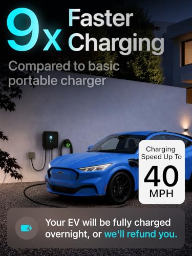 EVIQO Level 2 EV Charger J1772 40A NEMA 14-50 - 240V Wall Charging Station | Plug in, up to 40 mph, 25ft Cable, WiFi (2.4GHz), Smart App, Weatherproof Indoor/Outdoor (IP66, NEMA 4), UL & ETL Certified - size: 40