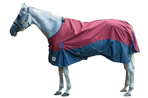 Horse Turnout Rain Sheet | 600 Denier Ripstop Turnout Blanket No Fill (0g) | Waterproof Lightweight Breathable | Tear-Resistant Outer & Rub-Free Silky Inner | Burgundy/Navy - 80 in - color: Burgundy/Navy, size: 80