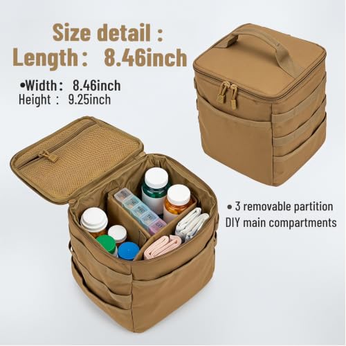 Travel Medicine Bag,Medication Pill Bottle Organizer Empty Case - color: Square Brown
