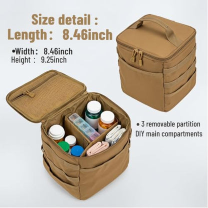 Travel Medicine Bag,Medication Pill Bottle Organizer Empty Case - color: Square Brown