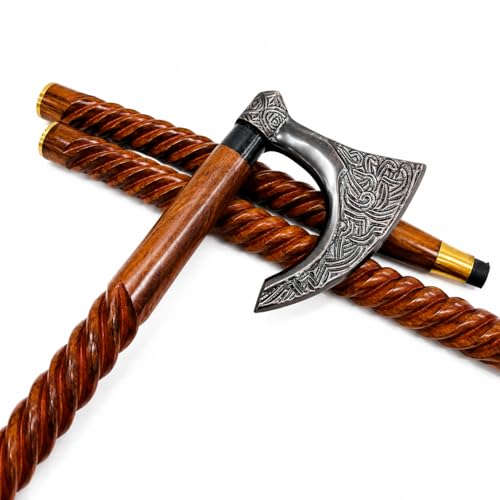 Handmade Solid Brass Head Handle Vintage Style Antique Wooden Walking Stick Cane Gift (3 Fold Wooden Walking Cane) - style: Axe Walking Handle Stand