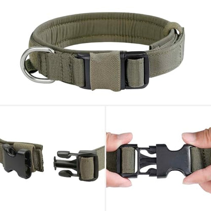 EXCELLENT ELITE SPANKER Tactical Nylon Padded Medium Dog Collar Adjustable | Heavy Duty Military Pet Collar Soft & Lightweight Quick-Release Buckle No-Choke for Medium and Large Breeds with Patches - color: Ranger Green, size: S-(13.2"-17.5")