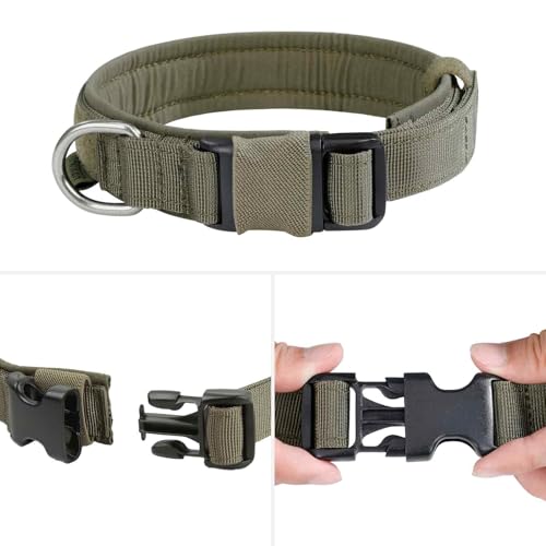 EXCELLENT ELITE SPANKER Tactical Nylon Padded Medium Dog Collar Adjustable - color: Ranger Green, size: S-(13.2"-17.5")