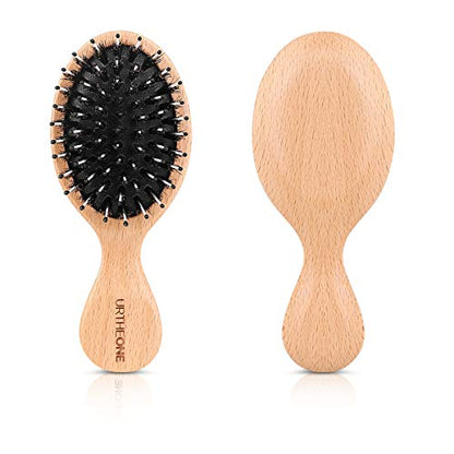 URTHEONE Mini Boar Bristle Hair Brush Small Travel Pocket brush for Women - color: Mini Black