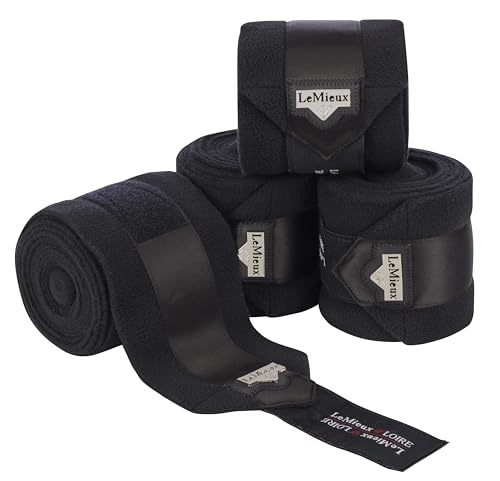 LeMieux Loire Polo Bandages in Zipped Case - Signature Embossed Metal Motif - Satin End Detail - Soft Fleece Protection Wraps - Pack of 4 - color: Large, size: Black