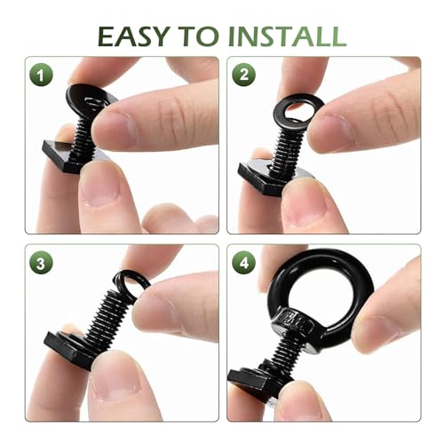 4PCS T Track Mount Tie Down Anchor for Roof Rack, M8 Sturdy Stainless Steel T Slot Bolt Tie Down Rings Anchoring Kit, Use for Holding Bungee Cord, Ropes (Black)