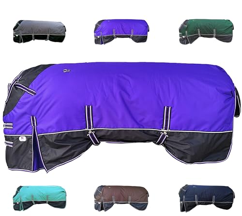 Majestic Ally 600 D Ripstop Nylon Horse Turnout Blanket, Waterproof, Heavyweight, Rain and Weather Resistant, 250 GSM (Purple Black, 74 - Inch) - color: Purple Black, size: 74 - Inch