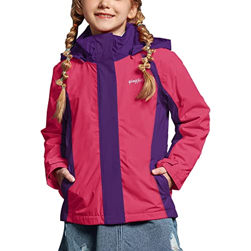 YINGJIELIDE Boy's Waterproof Ski Jacket,Kids Outdoor Snowboarding windproof Jacket,Fleece Lined Hooded,Warm Winter Snow Coat - color: Rose, size: 5-6 Years