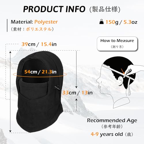 TRIWONDER Kids Winter Hats Balaclava Ski Mask for Boys Girls Toddlers Windproof Adjustable Cold Weather Face Mask Neck Warmer - color: Black
