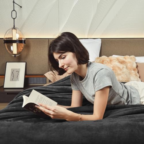 KAWAHOME Sherpa Fleece Throw Size Blanket for Bed, Extra Warm Heavy Thick - color: Dark Grey, size: Throw ( 50" X 60" )