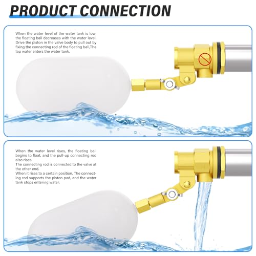 2-Pack 1/2" Automatic Water Fill Float Valves - Adjustable Brass Float Valves for Water Tanks, Pools, Troughs, Ponds & Aquariums