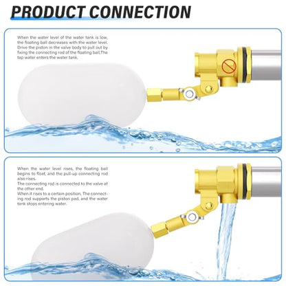 2-Pack 1/2" Automatic Water Fill Float Valves - Adjustable Brass Float Valves for Water Tanks, Pools, Troughs, Ponds & Aquariums