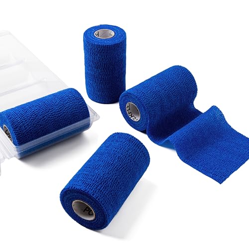 OVIK Health PowerFlex Equine – Extra Strong Self-Adhering Bandage Wrap – Wound Care, Compression & Support Bandage for Horses, Cows & Dogs – Blue, 4 inch, 4 Rolls (Resealable Case) - color: Blue