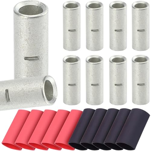 SVAAR 10PCS 4 Gauge Butt Connectors 4 AWG Non-Insulated Crimp Butt Splice Connectors,Tinned Copper Seamless Barrel Uninsulated Splice Terminals for 4 Ga. Wire Repair W/10 3:1 Adhesive Heat Shrink Tube - size: 4 AWG
