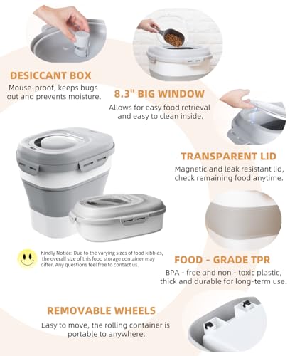 30-35 Lbs Dog Food Storage Container Collapsible Dog Food Container - color: Light Grey