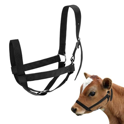 M METERXITY 1-Pack Adjustable Cattle Cow Calf Halter, 15.74"-19.68" Nylon Livestock Cow Halter for Miniature Horse/Donkey/Goat/Cattle [Black]