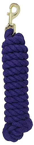 Horse 10' Soft Round Braided Cotton 5/8" Lead Rope with Brass Bolt Snap 605MI02PR - color: Purple/Brass