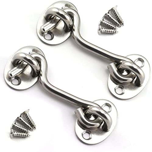 2PCS 3 Inch Cabin Hook Eye Latch Wind-Proof Lock Shed Stainless Steel Gate Door Window Safety Stopper Silent Holders Catch Lock with Mounting Screws - size: 3 Inch