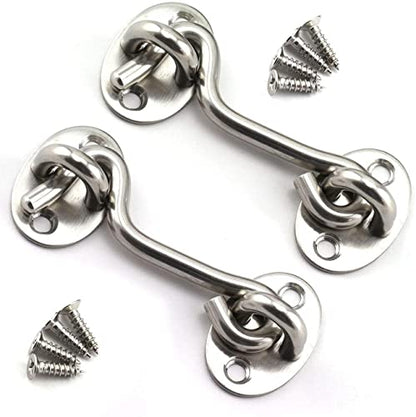 2PCS 3 Inch Cabin Hook Eye Latch Wind-Proof Lock Shed Stainless Steel Gate Door Window Safety Stopper Silent Holders Catch Lock with Mounting Screws - size: 3 Inch