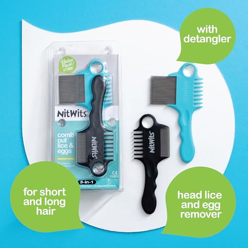NitWits Head Lice & Egg Comb, 3-in-1 Detangling Nit Comb, 2 Pack