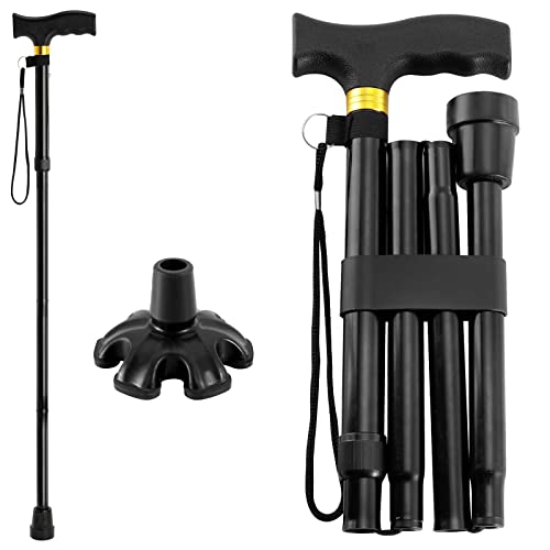 Walking Cane PANZHENG Cane for Man/Woman | Mobility & Daily Living Aids | 5-Level Height Adjustable Walking Stick | Comfortable Plastic T-Handle Portable Walking Stick Folding Cane - color: Cane-Black