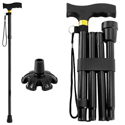Walking Cane PANZHENG Cane for Man/Woman | Mobility & Daily Living Aids | 5-Level Height Adjustable Walking Stick | Comfortable Plastic T-Handle Portable Walking Stick Folding Cane - color: Cane-Black