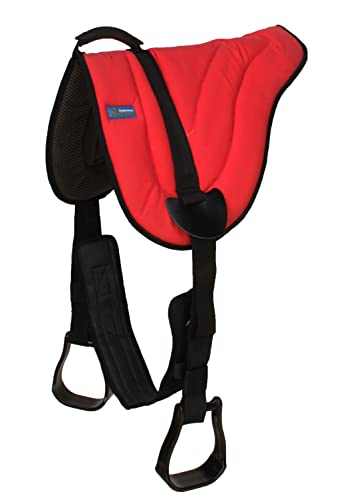 CHALLENGER Western Lightweight Neoprene Padded Bareback Saddle Pad with Stirrups & Cinch – Contoured Synthetic Suede Top, Non-Slip Neoprene Bottom – 23" x 30" - color: Red