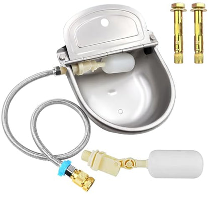 Automatic Animal Drinking Water Trough Bowl with Float Valve Stainless Steel Outdoor Waterer for Horses Dogs Goat Horses Dogs Goat Pig with Pipe Hose, Quick Connector Adapter